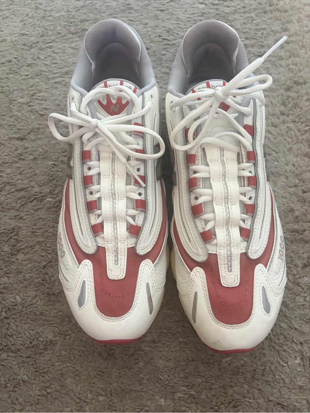 New Balance pre own as is 1000 White Red Gray Men's Athletic Sneakers Sz 11.5